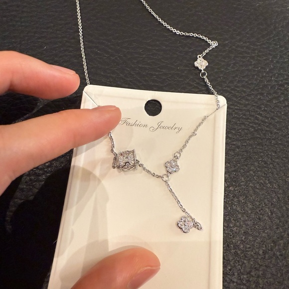 Clover Pavé Necklace – Non-Tarnish Silver - Picture 2 of 4